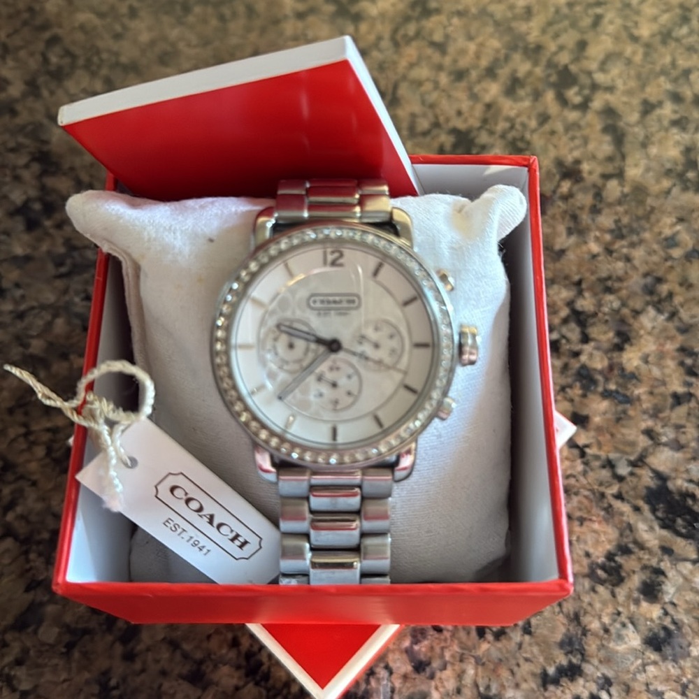 Coach "Maddy" Silver-Tone Wrist Watch with Crystal Details, model #14501646